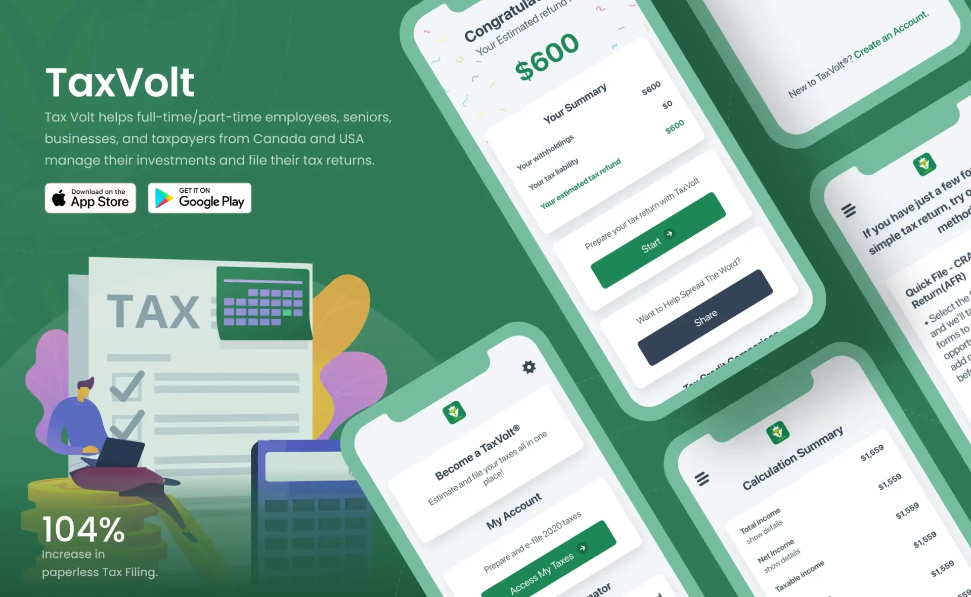 Tax filing and financial management mobile application for tax calculation, refunds, and digital tax services