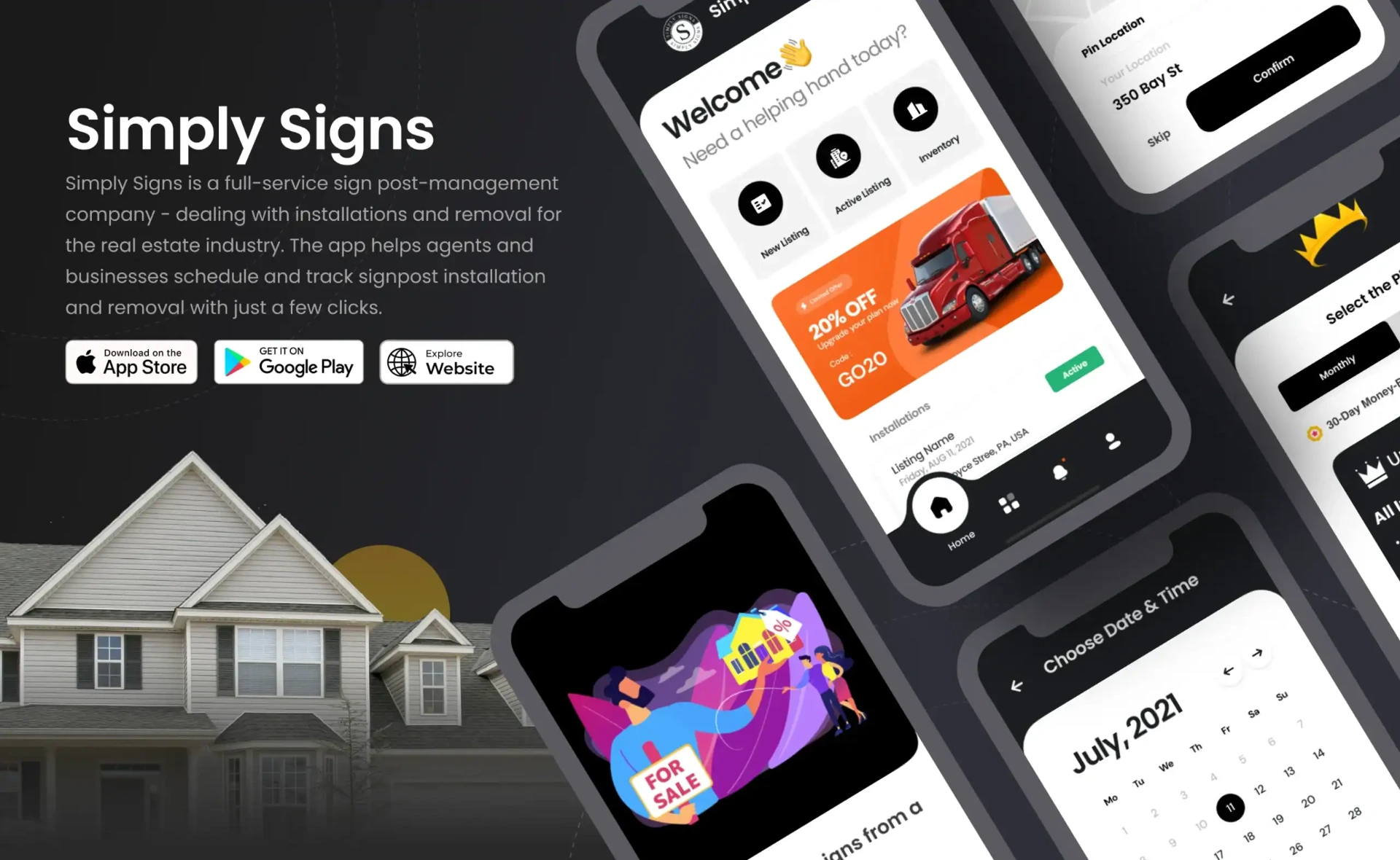 Real estate sign management mobile application for installation scheduling, tracking, and field operations