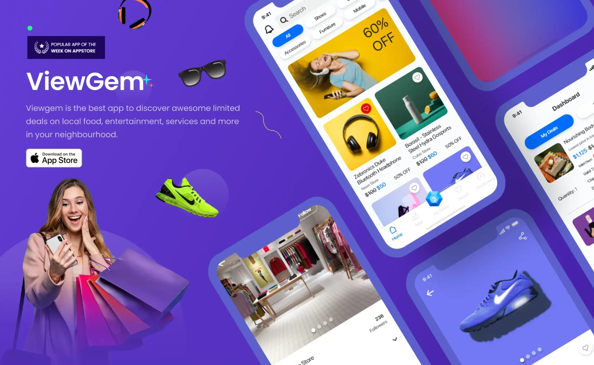 Local deals and ecommerce mobile application for shopping discounts, promotions, and product discovery
