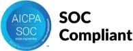 AICPA SOC compliant certification badge for security, availability, and compliance standards