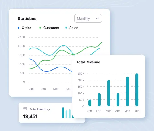 WooCommerce analytics dashboard showing sales and revenue statistics