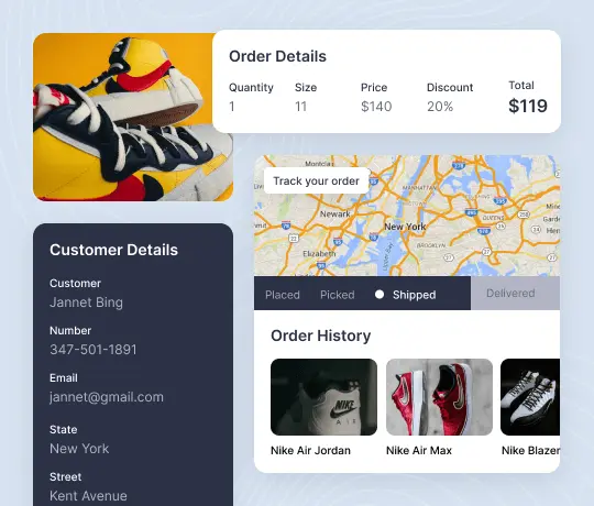 WooCommerce order tracking and customer details management interface