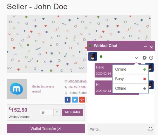 WooCommerce vendor dashboard with live chat and wallet management
